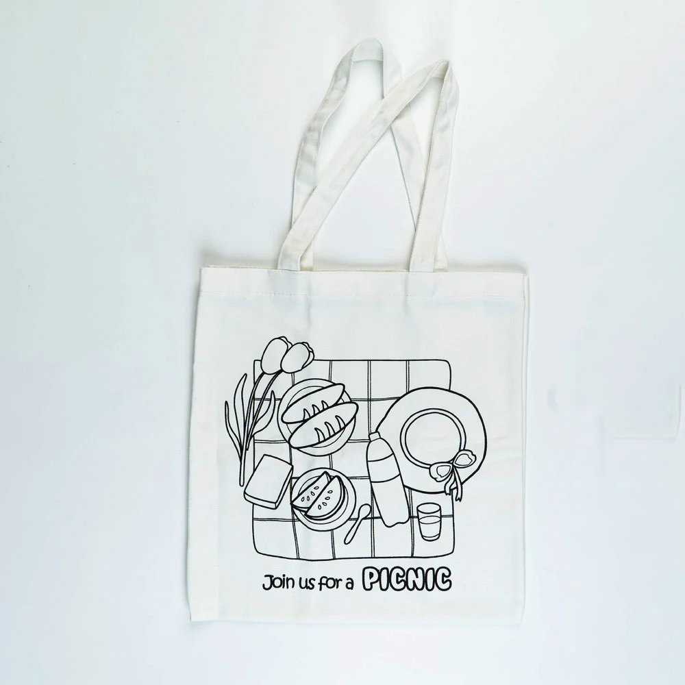Túi Canvas trắng 38x34.5cm hình Picnic