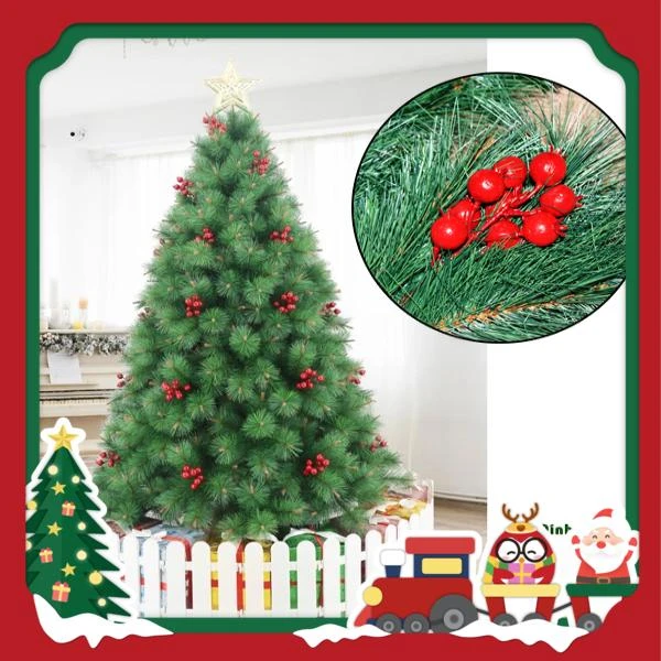Cây Thông Noel Đầu Vàng Gắn Trái Đỏ 210 cm - Cây Treo - Chaang Chiia LP-YHN-R